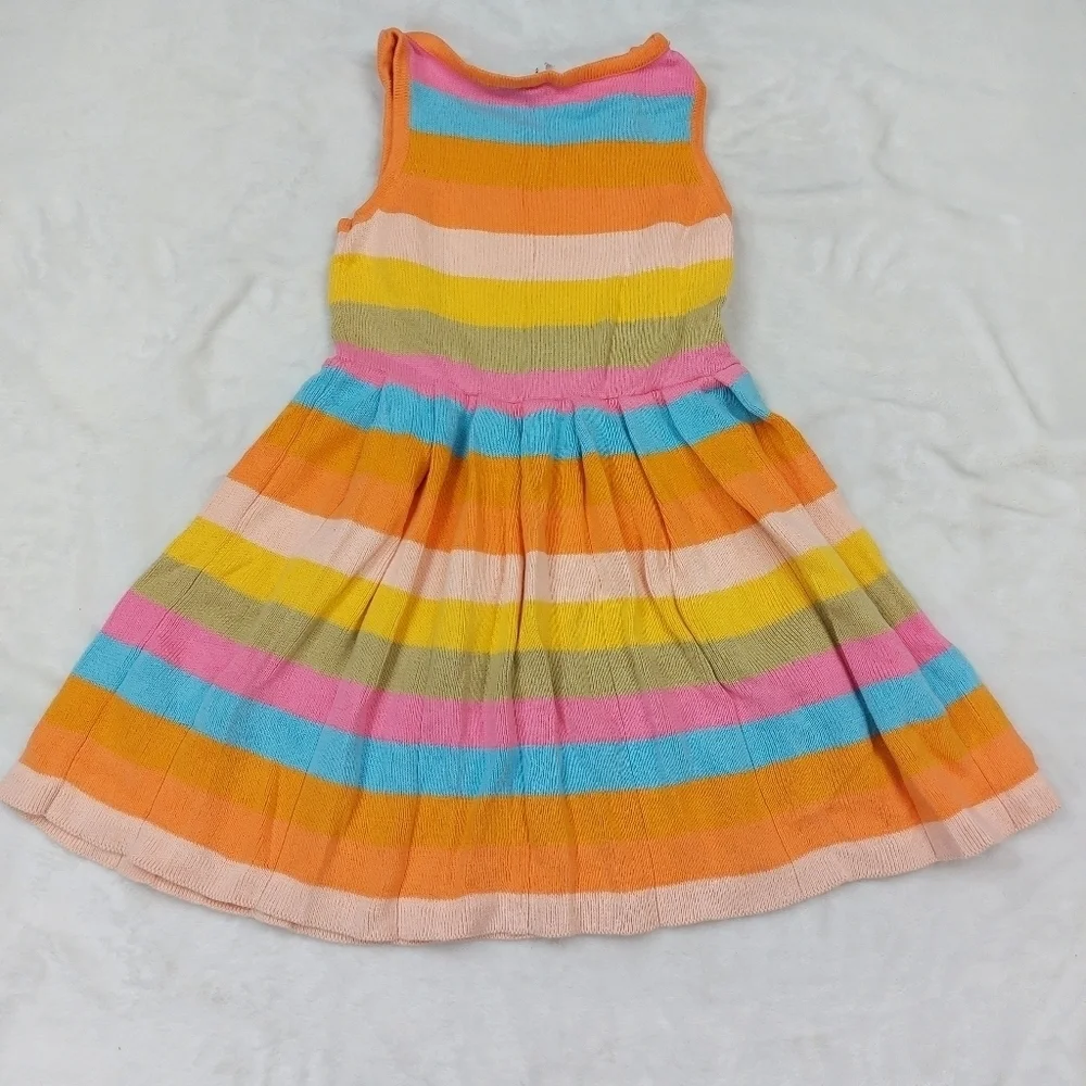 JANIE AND JACK GIRLS ORANGE MULTICOLORED RAINBOW STRIPED KNIT SLEEVELESS DRESS 4